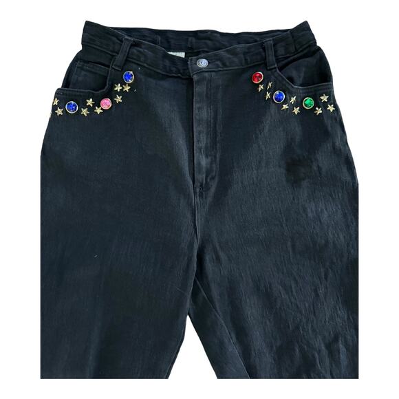 Vintage Cap Ferrat 80's black denim high waist Jeans with stars & stones size 13 - Picture 4 of 16